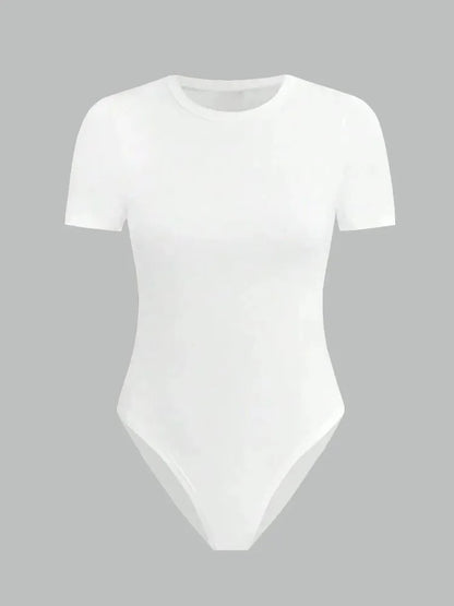Solid Basic Short Sleeve Bodysuit for Women Summer Round Neck Bodycon Romper Bodysuit Blouse Streetwear