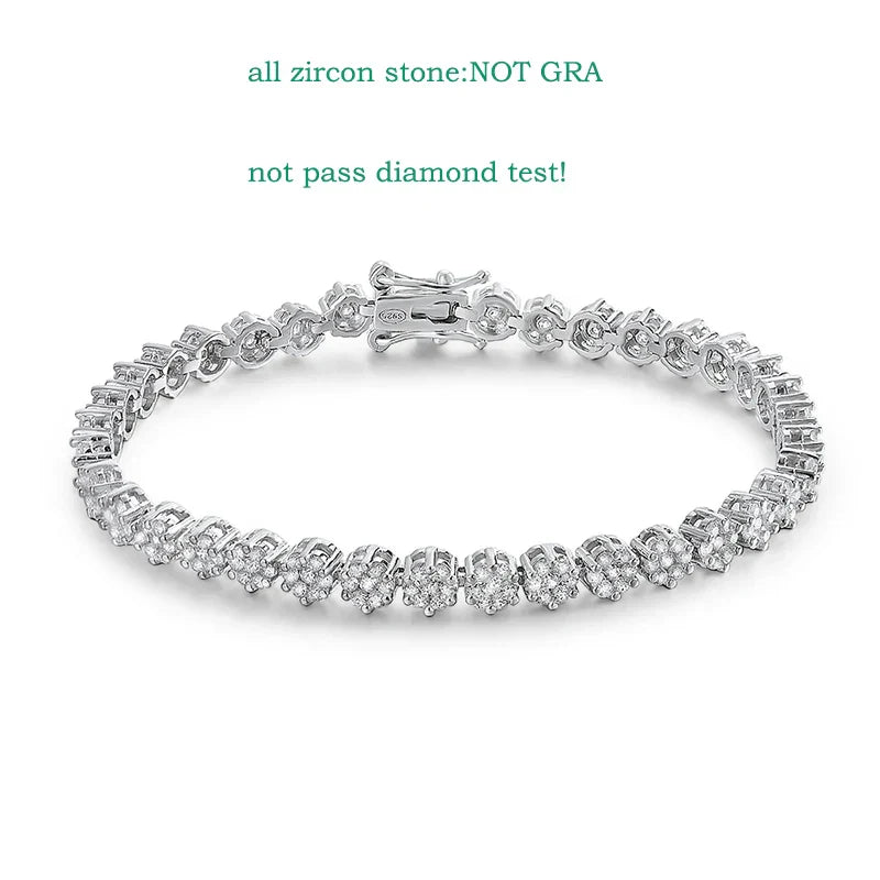 Brilliant Cut Flower Moissanite Tennis Bracelet for Women 1.5mm Gem Full Diamond 925 Sterling Silver Plated 18K Jewelry