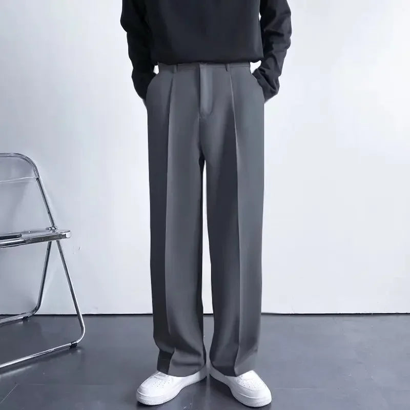 2024 Spring Autumn Men's Fashionable White Korean Style Casual Pants Street Draped Straight Loose Suit Casual Trousers Male