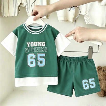 Child Fashion Casual Clothes Short-sleeved Tracksuits Trendy T-shirt+Shorts 2Piece Set Outer Wear Boys Loose Tees Shorts Suit