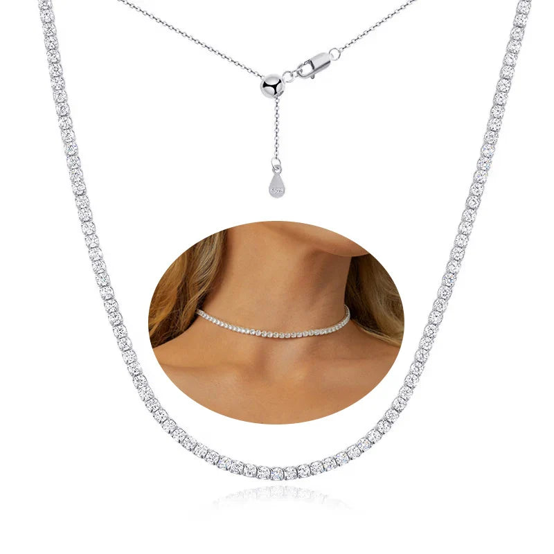 2mm Full Moissanite Diamond Tennis Necklace With Heart Cut Diamond Riviera Necklace S925 Silver Adjustable Choker for Women