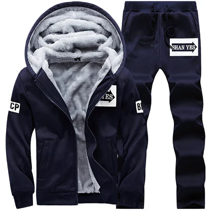 Wolf Czuadlte2024New Winter Men's Sports Set Casual Pants Hooded Sweater Youth Large Plus Plush Thickened Cardigan Two Piece Set