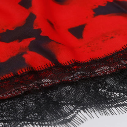 CHCH Women's Half length Skirt Summer Retro Red Printed Irregular Long Skirt Fashion Commuter Cake Skirt