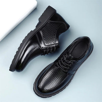 2026 Summer New Hallow Leather Shoes for Men Black Fashion Business Dress Shoes Male Lace Designer Platform Shoe Man