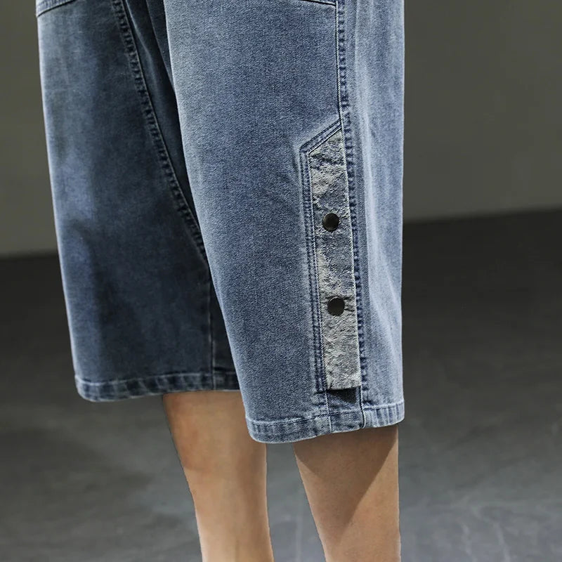 Korean Style Summer Men's Black Wide Leg Denim Shorts New Fashion Casual Baggy Short Jeans Male Plus Size 6XL 8XL YBR602