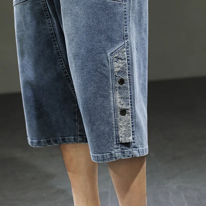 Korean Style Summer Men's Black Wide Leg Denim Shorts New Fashion Casual Baggy Short Jeans Male Plus Size 6XL 8XL YBR602