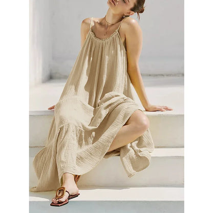 Muslin 100% Cotton Summer Dress Woman 2026 Trendy Sexy Sleeveless Ruched Long Maxi Party Dresses Chic Sundress