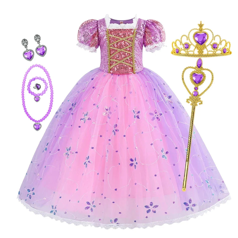 Girl Rapunzal Princess Dress Halloween Cosplay Ball Gown Party Costume Disguise Kids Outfit Children Clothes