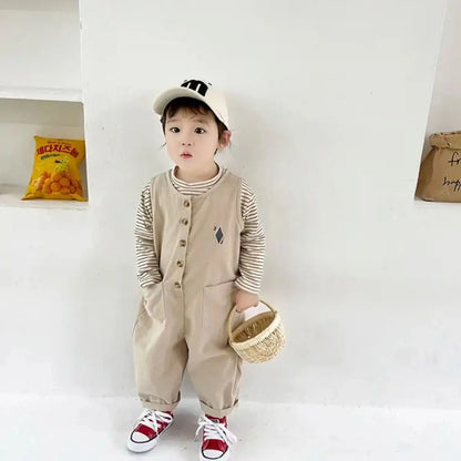 Kids Cargo Pants Boys Set Korean Spring Autumn Children's Clothing Long Sleeved Striped T-shirt+Overalls 2pcs Set Kids Jumpsuit