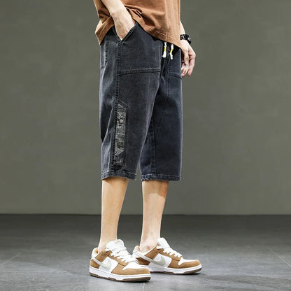 Korean Style Summer Men's Black Wide Leg Denim Shorts New Fashion Casual Baggy Short Jeans Male Plus Size 6XL 8XL YBR602