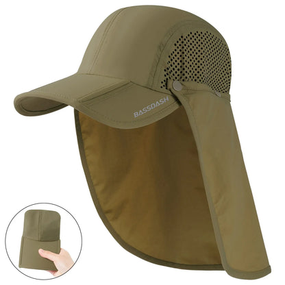 UPF 50+ Foldable Fishing Hat Baseball Cap with Removable Neck Flap Portable for Men Women Golf Hiking
