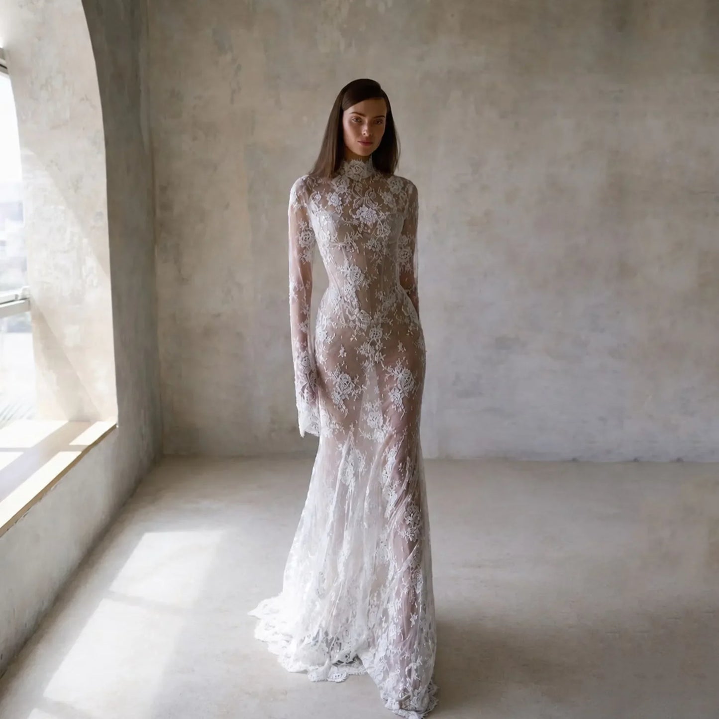 Lace Mermaid Wedding Dresses Bride Full Sleeve High Neck Embroidery Vintage Bridal Gowns Customized שמלות כלה 2026 יוקרתיות