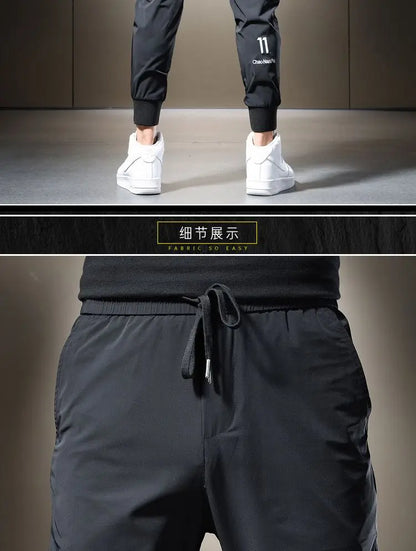 Summer 2023 Men's Casual Pants Black Grey Drawstring Joggers Lightweight Breathable Quick Dry Trousers Ice Silk Sportswear Man