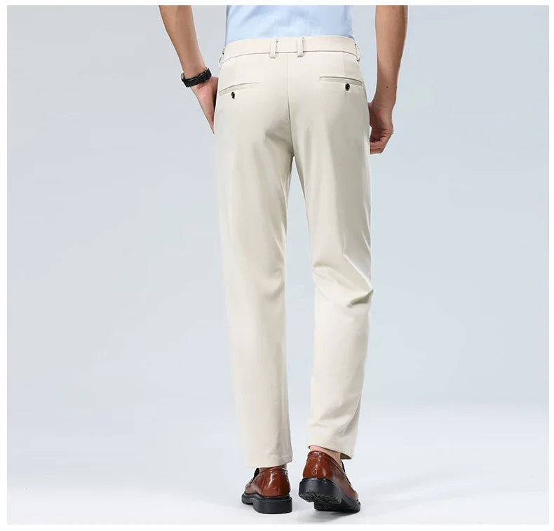 Men Suit Pants Light Thin Elastic Slim Fit Dress Pants Business Solid Casual Straight Leg Trouser Men Clothing Oversize 29-42