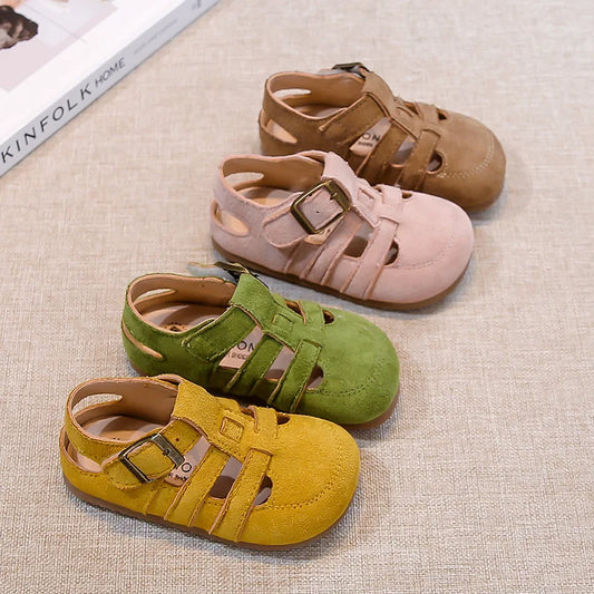 Kids Suede Sandals for Girls Anti-slippery Sole Toddler Roman Shoes with Pastel Colors Princess Beach Garden Shoes Barefoot Ins