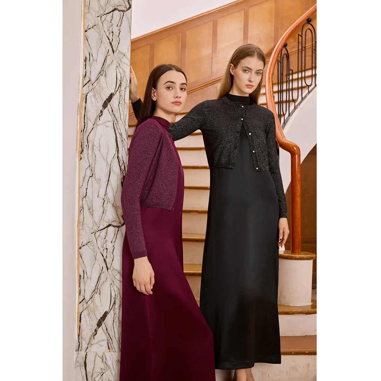 AP Women 2026 Autumn and Winter Modal Shirt and O Neck Acetate Satin Maxi Dress Lurex Cardigan High Quality Lady Clothing