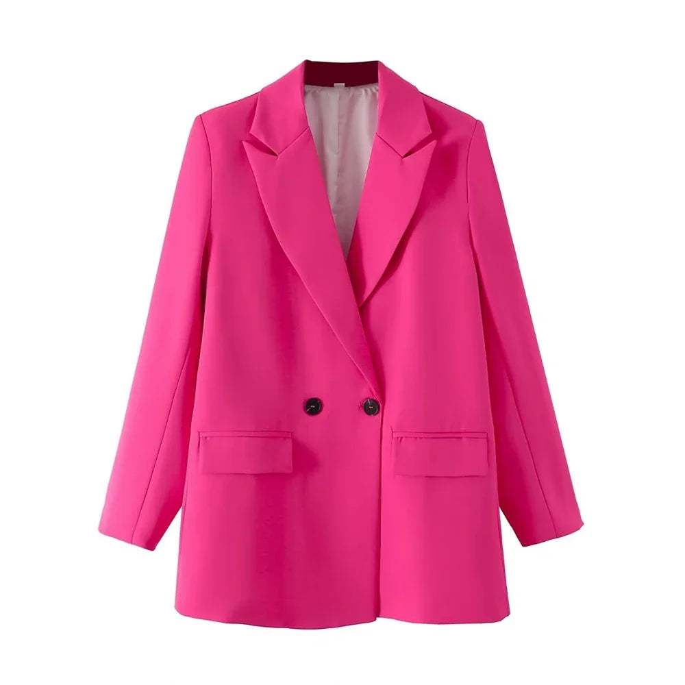 Women Chic Office Lady Double Breasted Blazer Vintage Coat Fashion Notched Collar Long Sleeve Ladies Outerwear Stylish Tops