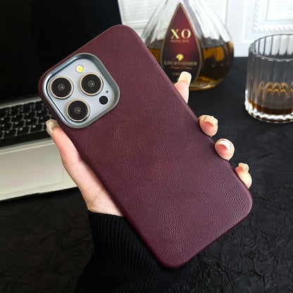 Premium Vintage Leather Magnetic Phone Case for IPhone 16 14 13 15 Pro Max Wireless Charging Alloy Camera Shockproof Back Cover