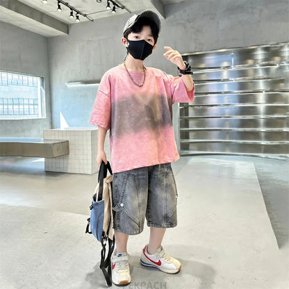 Luxury Children Fashion Summer Set for Boy Cotton Outfit Suit T-shirt Shorts Clothing Kids Street Top And Bottom 2 Pieces Suit