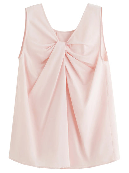 Korean Style Twisted Sleeveless Shirt Female 2025 Summer New V-neck Slim Cotton Pink Top 25FS12743
