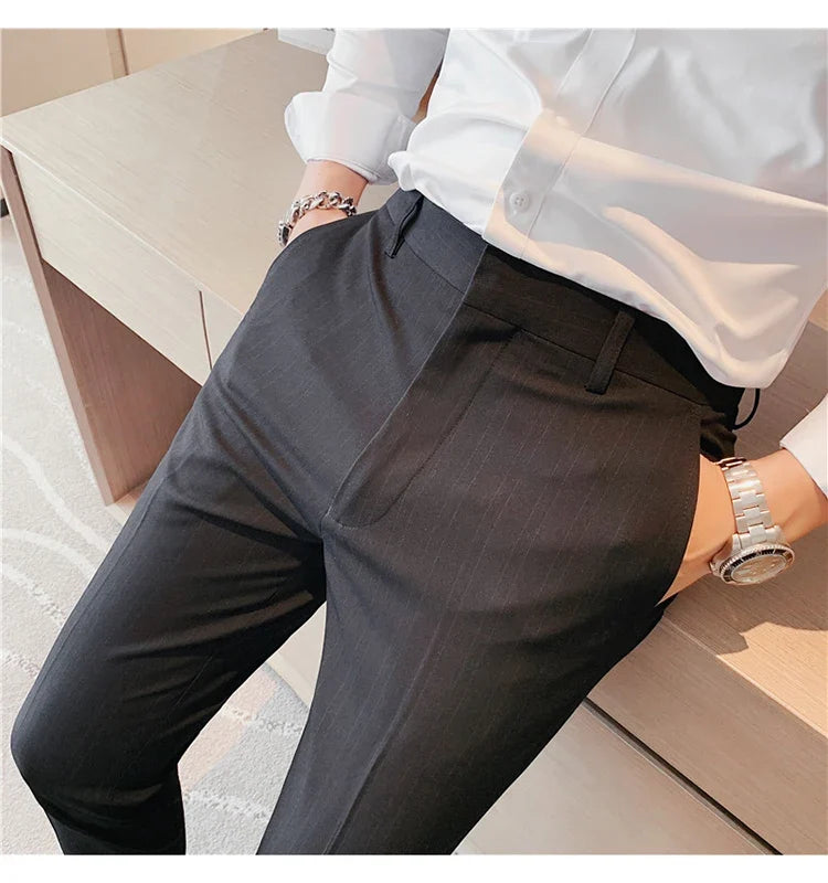Plus Size 40 42 Spring Summer Double Line Stripe Suit Pants Men Clothing 2022 Korean Slim Fit Business Formal Wear Office Pants