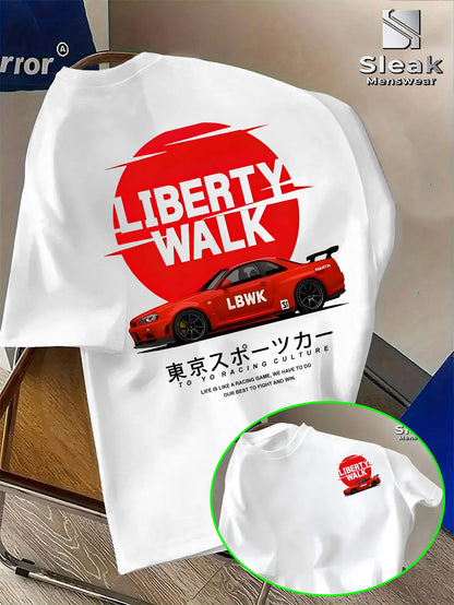 Men's Short-sleeved T-shirt for Summer, LIBERTY WALK Modified Sports Car Trend Print Breathable and Fashion Unique Style Outfit.