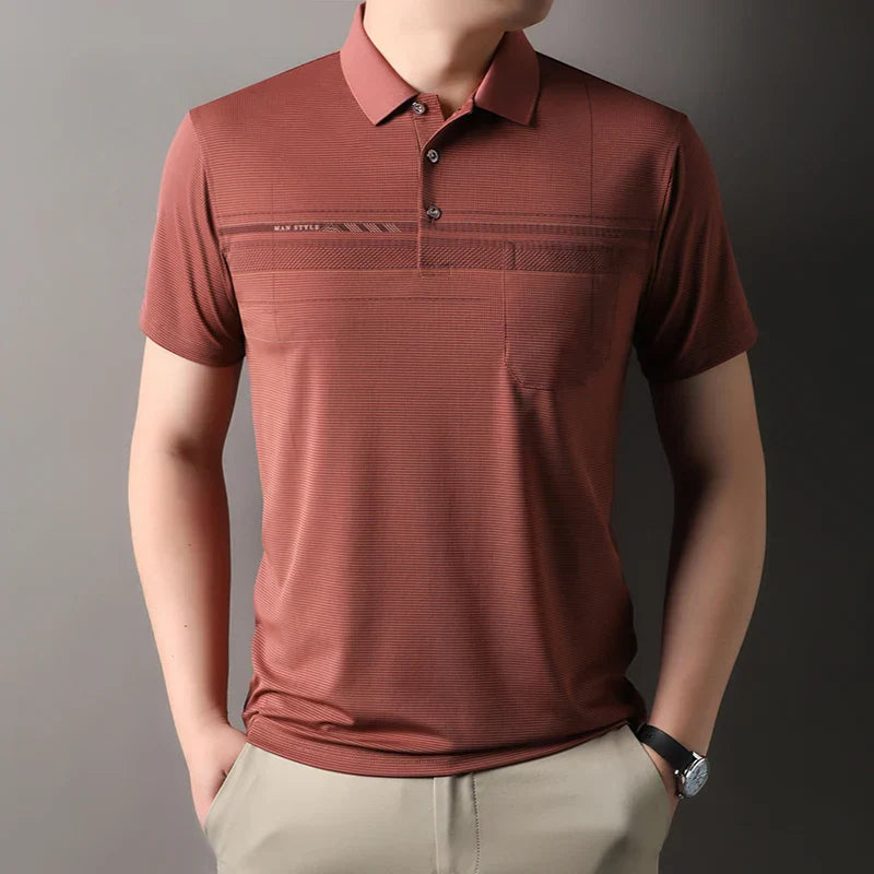Retro men's short sleeved polo shirt summer fashion pocket stripe high-end custom design comfortable cotton top casual T-shirt