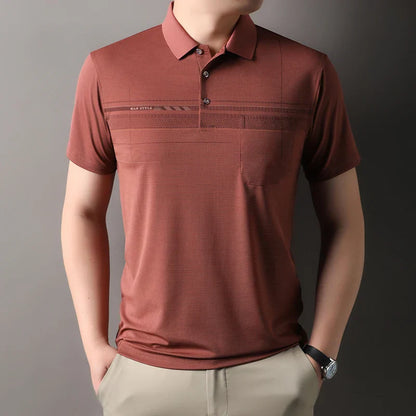 Retro men's short sleeved polo shirt summer fashion pocket stripe high-end custom design comfortable cotton top casual T-shirt