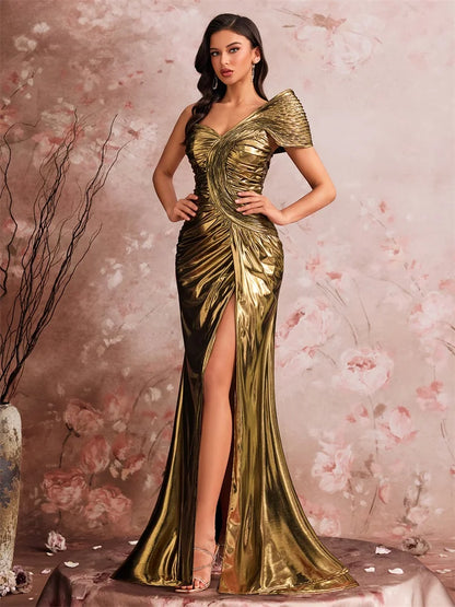 Lucyinlove Luxury Slanted Shoulder Fishbone Evening Dresses Woman Waist-cinching Mermaid Wedding Party Elegant Long Formal Prom