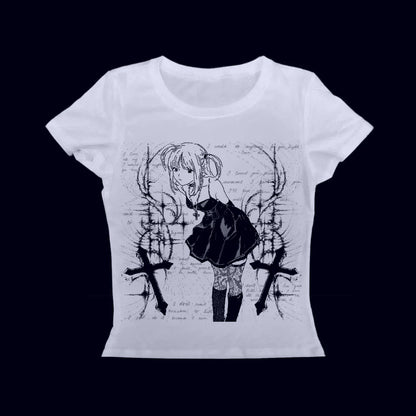 Y2k Women 90s Vintage Crop Top Clothing Baby Tees Tops Women's T-shirts Goth Anime Girl Printing Emo Kpop Goth Baby Tee Harajuku