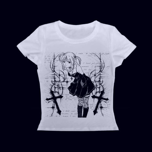 Y2k Women 90s Vintage Crop Top Clothing Baby Tees Tops Women's T-shirts Goth Anime Girl Printing Emo Kpop Goth Baby Tee Harajuku