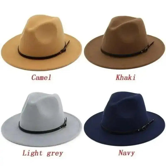 Men Fashion Simple Solid Color Vintage Wide Brim Hat Church Party Felt Jazz Cap Fashion Travel Hats Women Accessories Gifts