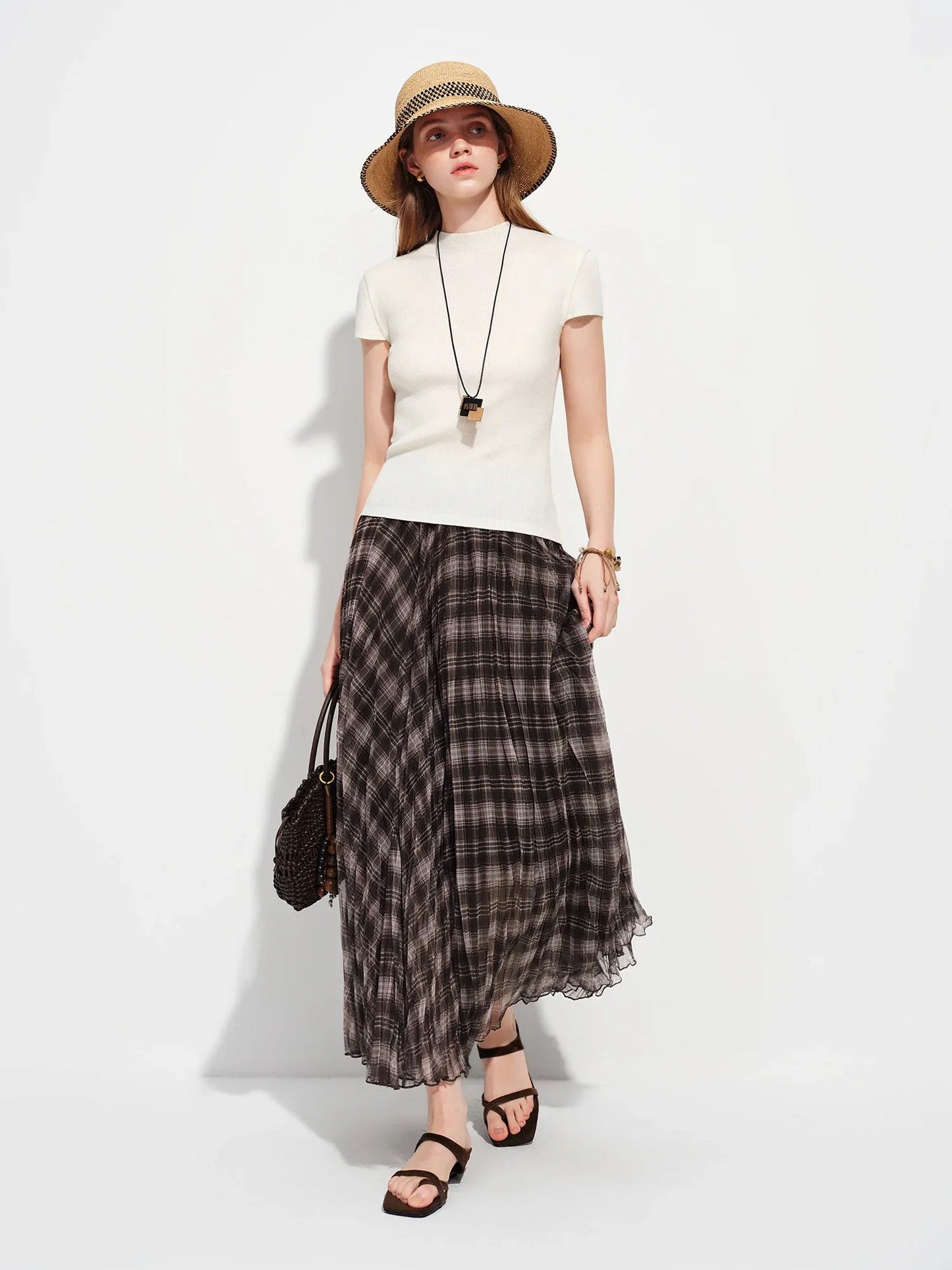 2026 Spring Women's Semi-High Neck Solid Wool Knit Sweater - Slim Fit Short Sleeve Simple Top for Casual Office Wear
