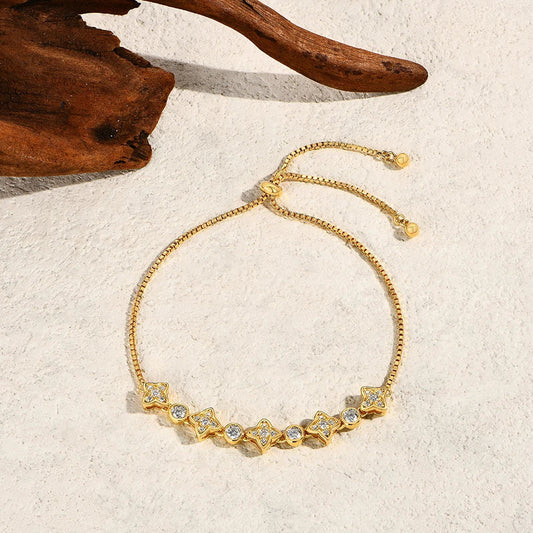 Bracelet Moissanite Étoile à quatre branches en argent sterling S925 pour femmes et filles, cadeaux de bijoux pour fête d'anniversaire, réglable 24cm