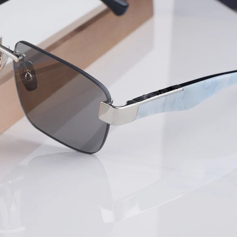 Luxury Rimless Sunglasses Irregular Square Alloy Acetate High Street Men Women Handmade in Germany UV400 THE MAGIC III with Case