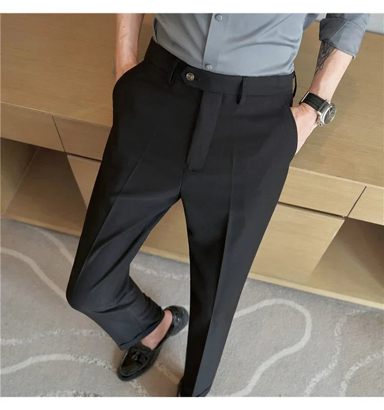 2024 New Men's Slim Fit Tapered Dress Pants Apricot Pearlescent Texture Business Casual Suit Trousers Spring Clothes