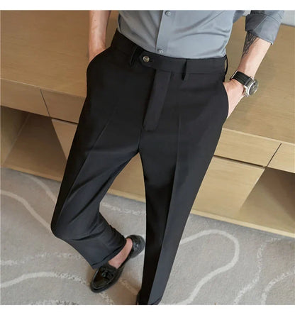 2024 New Men's Slim Fit Tapered Dress Pants Apricot Pearlescent Texture Business Casual Suit Trousers Spring Clothes