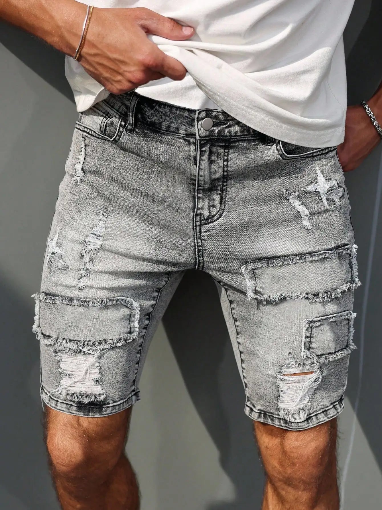 Men's Vintage Ripped Denim Shorts - Loose Streetwear