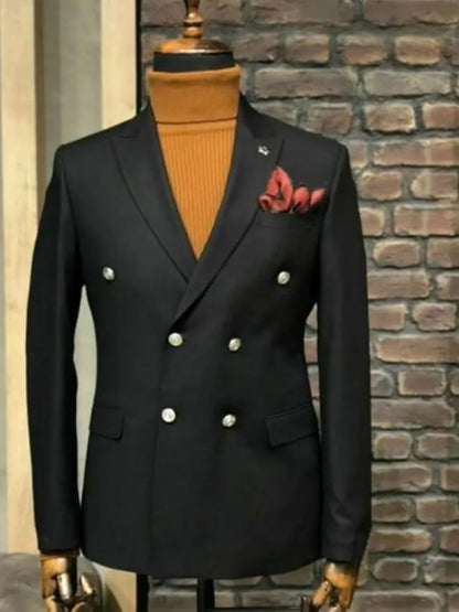 Classic White/Black Blazer for Men with Peak Lapel Double Breasted Dinner Jacket Elegant Smoking Suit Coat for Wedding/Business