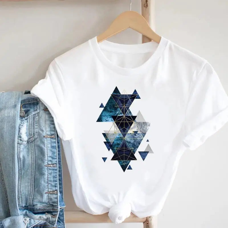 Women's Geometric Floral Print European and American Clothing Short Sleeve T-shirt Women Clothes  Tops  Harajuku