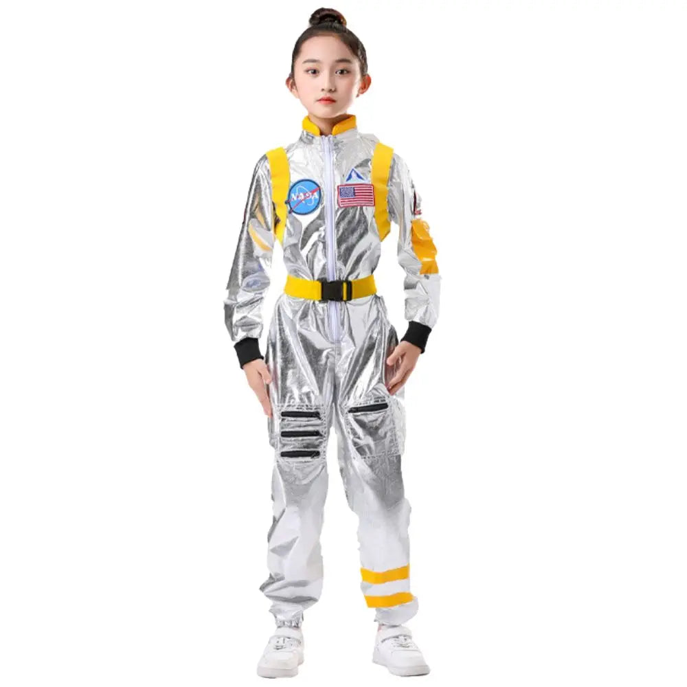 Kids Astronaut Costume Silver Astronaut Cosplay Fantasia Disguise Children Jumpsuit Spaceman Outfits Hallowee Carnival Suit