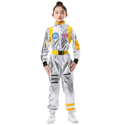 Kids Astronaut Costume Silver Astronaut Cosplay Fantasia Disguise Children Jumpsuit Spaceman Outfits Hallowee Carnival Suit