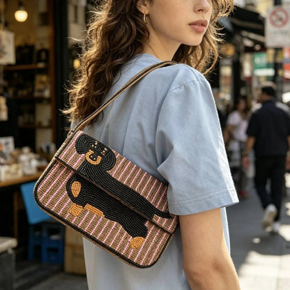 Beaded Bag Animal Edition Dachshund Embroidered Handbag Fashionable Beadwork Clutch Purse Mini Shoulder Bag for Women