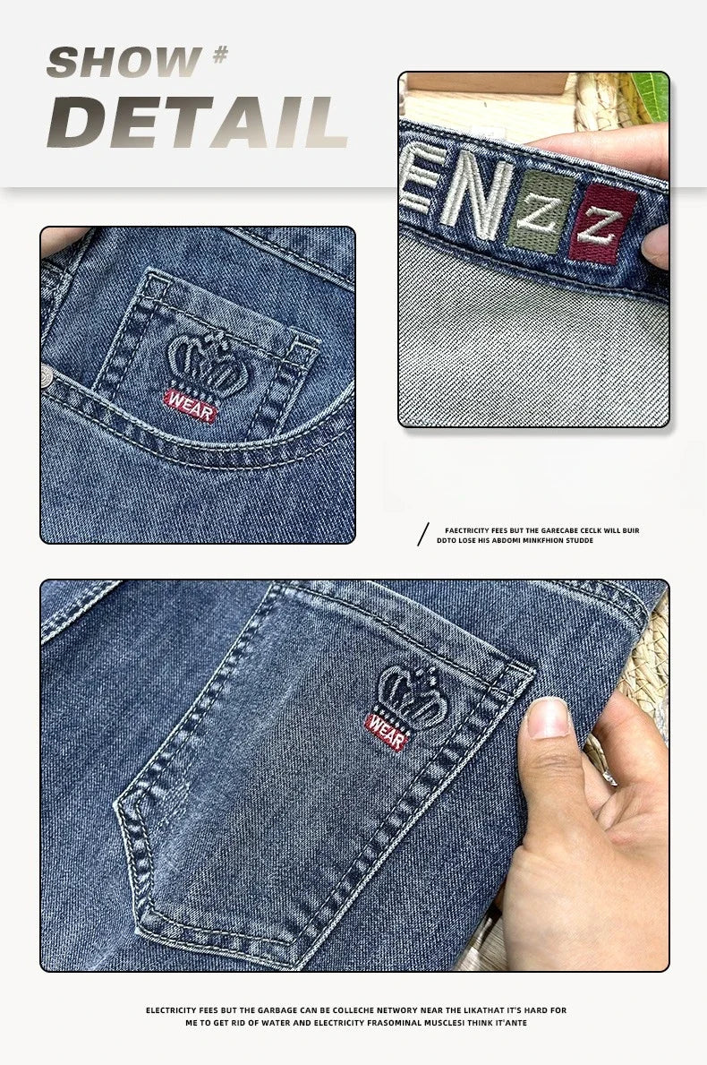  Brand Clothing Spring Summer Slim Men's Jeans Casual Breathable Cotton Fabric Stretch Denim Pants Blue Trousers Male Plus Size