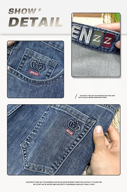  Brand Clothing Spring Summer Slim Men's Jeans Casual Breathable Cotton Fabric Stretch Denim Pants Blue Trousers Male Plus Size