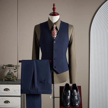 High-End Wool Suit Set for Men, Fashionable and Stylish Business Casual Three-Piece Suit, Tencel Suit, Groom's Wedding Dress