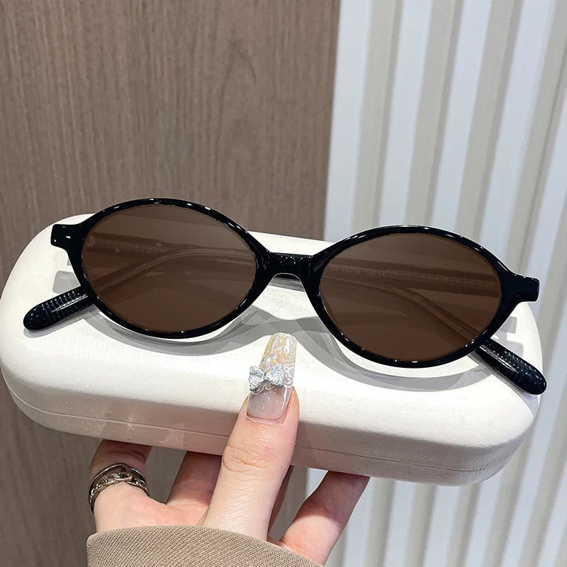 Simple Geometric Oval Small Frame Retro Design Women's Polarized Sunglasses UV Protection Customizable Prescription K9142