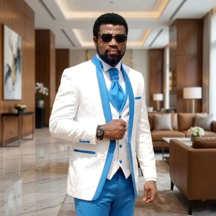 Floral Pattern Wedding Suits for Man Slim Fit Men Suits with Stand Collar 3 Pieces Groom Tuxedo Blazer Vest Pants Set 2026
