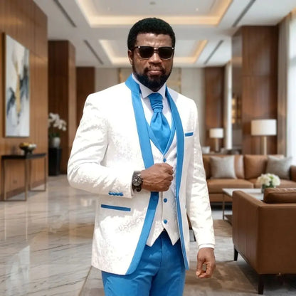 Floral Pattern Wedding Suits for Man Slim Fit Men Suits with Stand Collar 3 Pieces Groom Tuxedo Blazer Vest Pants Set 2026