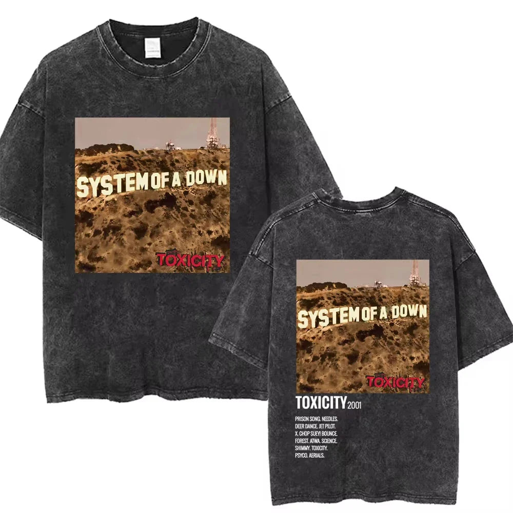 System of A Down Toxicity Album Graphic Washed T-shirts Men Women Rock Oversized T Shirt Male Vintage Alternative Metal T-shirts